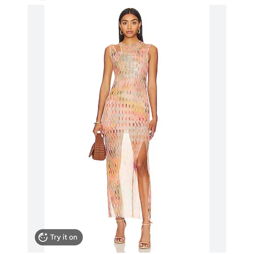 MISA Fernanda Dress Women's S Multi Geo Print‎ Round Neck Button Back Closure